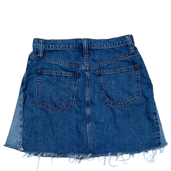 Madewell Color Block Blue Denim Skirt Raw Hem 5 Pocket Styling Zipper Fly - Picture 2 of 11